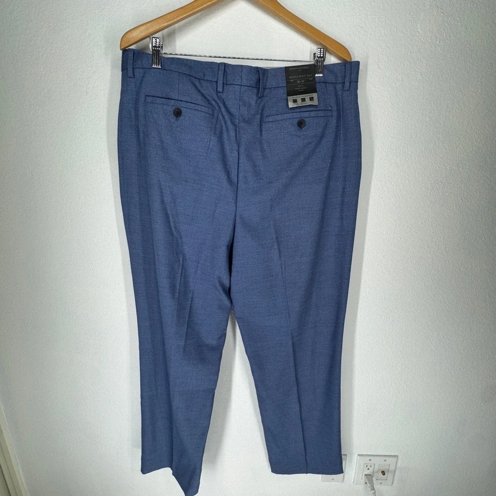 Banana Republic Slim Fit Wrinkle Resist Dress Pants Blue 38x32 Mens NEW‎ Flat